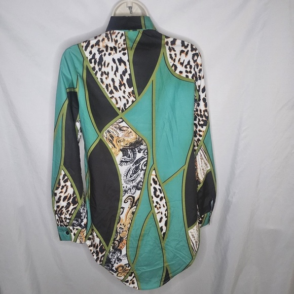 Womens Urbanic Leopard Print Green Colorblock Long Sleeve Button Front Shirt XS - Picture 6 of 9